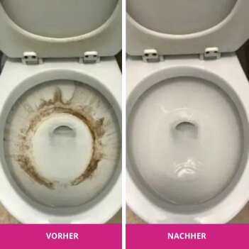 Vorher und Nachher: FizzClean entfernt dunkle Kalk- und Rostflecken