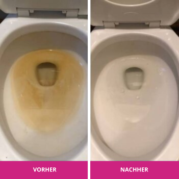 Vorher und Nachher: FizzClean entfernt gelbliche Kalkflecken