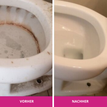 Vorher und Nachher: FizzClean entfernt Kalk vom Toilettenrand